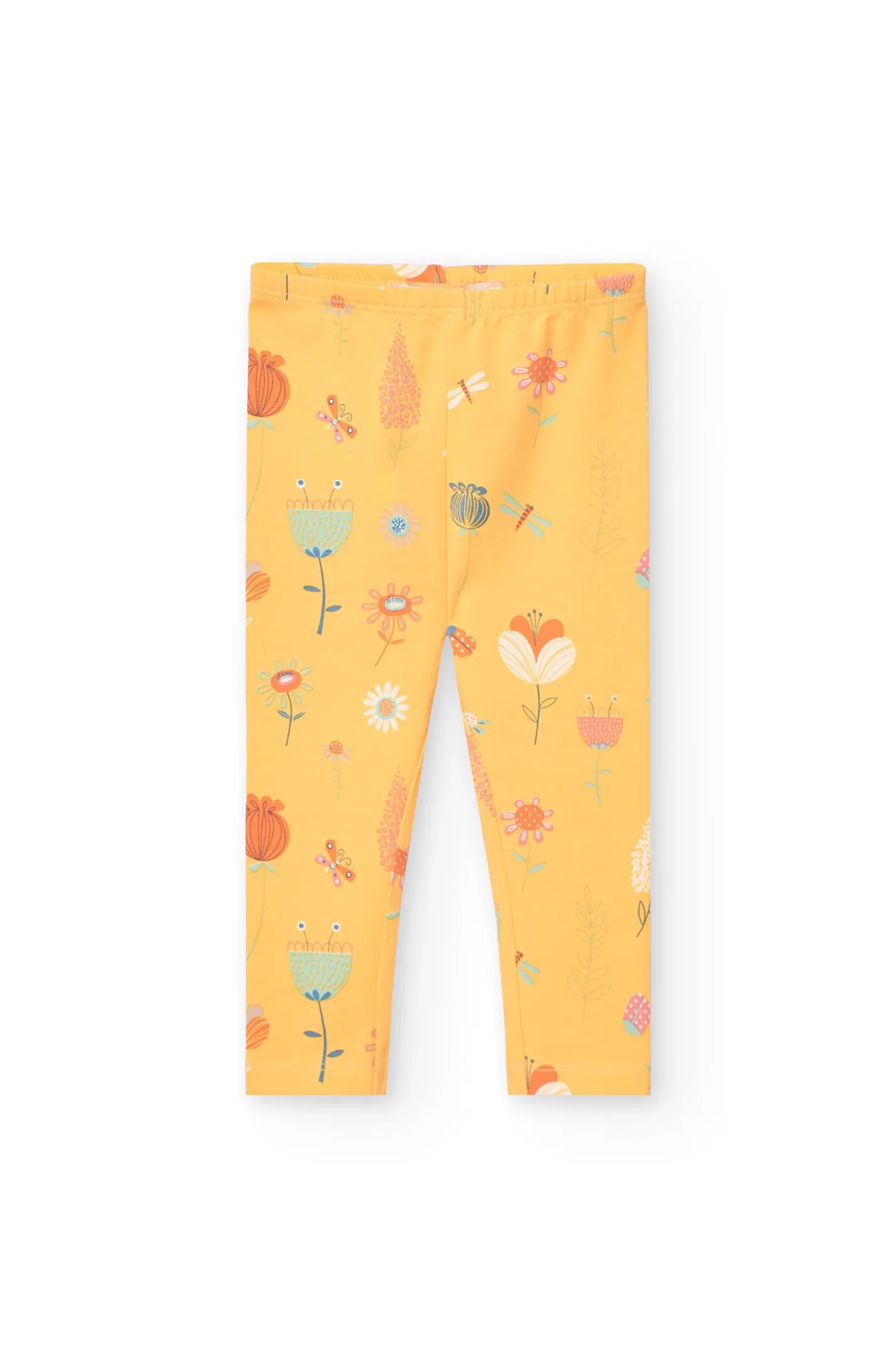 Leggings a maglia per bambina in colore giallo con stampa