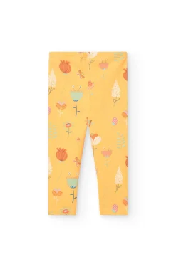 Leggings a maglia per bambina in colore giallo con stampa