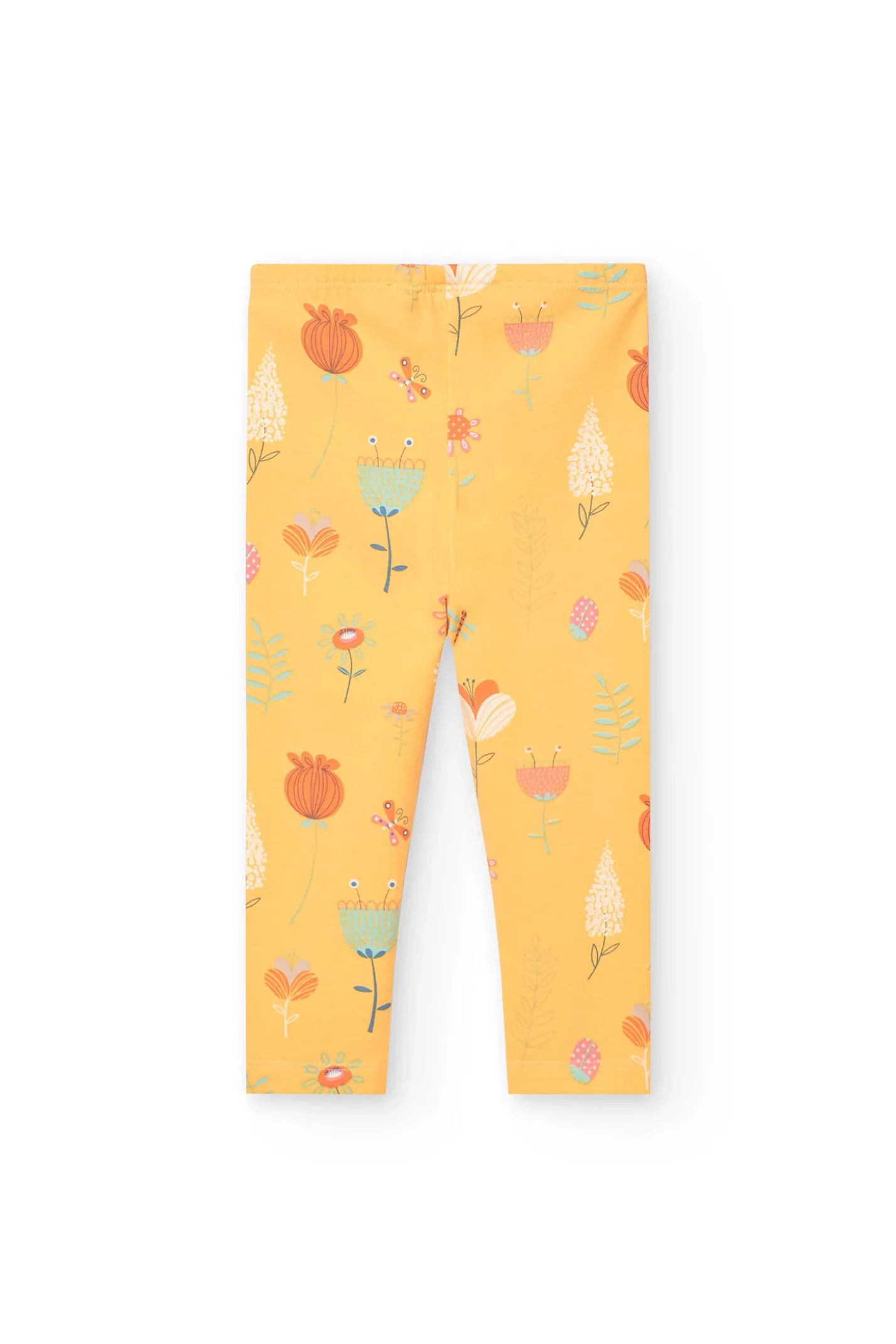 Leggings a maglia per bambina in colore giallo con stampa
