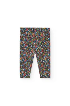 Leggings capri in maglia per bambina con stampa floreale
