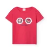 Maglietta a maglia per bambina in colore fragola con stampa