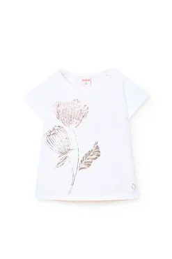Maglietta a maglia per bambina di colore bianco con disegno di un fiore