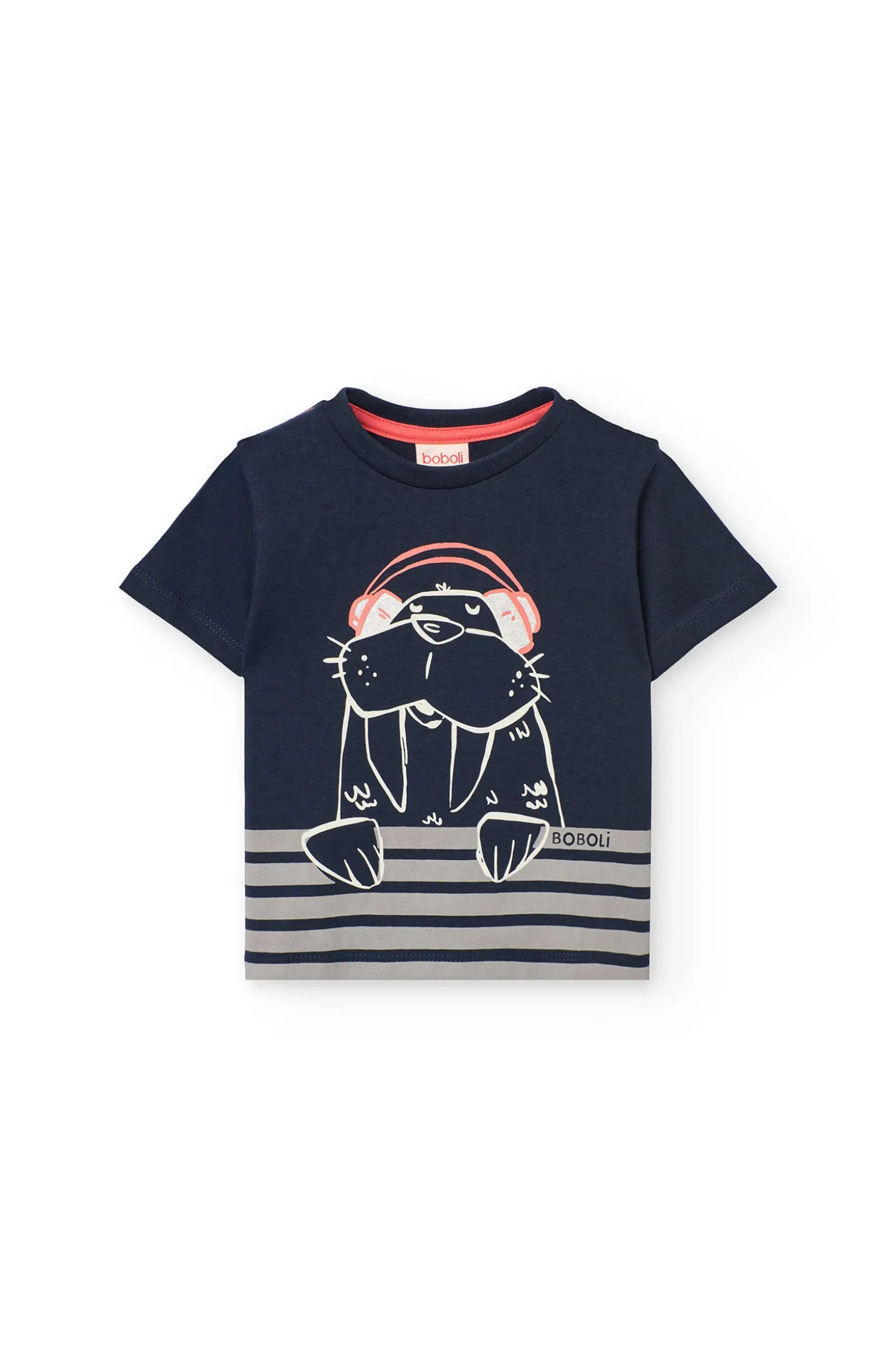 Maglietta a maglia per bambino in blu marino con stampa