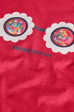 Maglietta a maglia per bambina in colore fragola con stampa