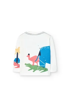 Maglietta a maglia per bambino in colore bianco con motivo di dinosauri
