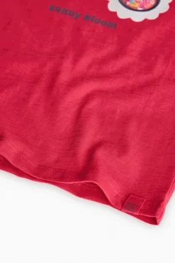 Maglietta a maglia per bambina in colore fragola con stampa