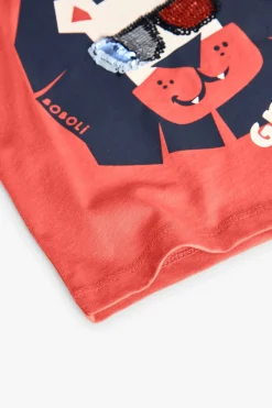 Maglietta a maglia per neonato di colore rosso con stampa di leone.