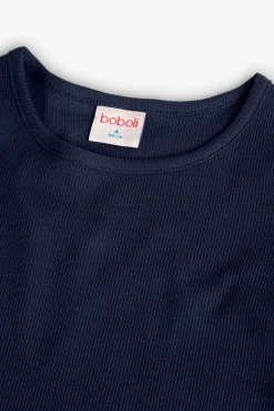 Maglietta basic in jersey per bambina di colore blu navy