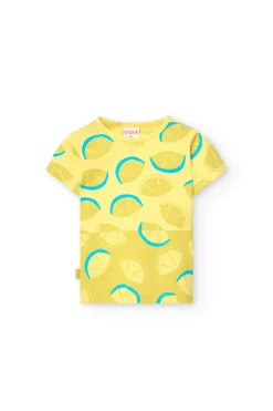 Maglietta basic in maglia per bambina di colore giallo.