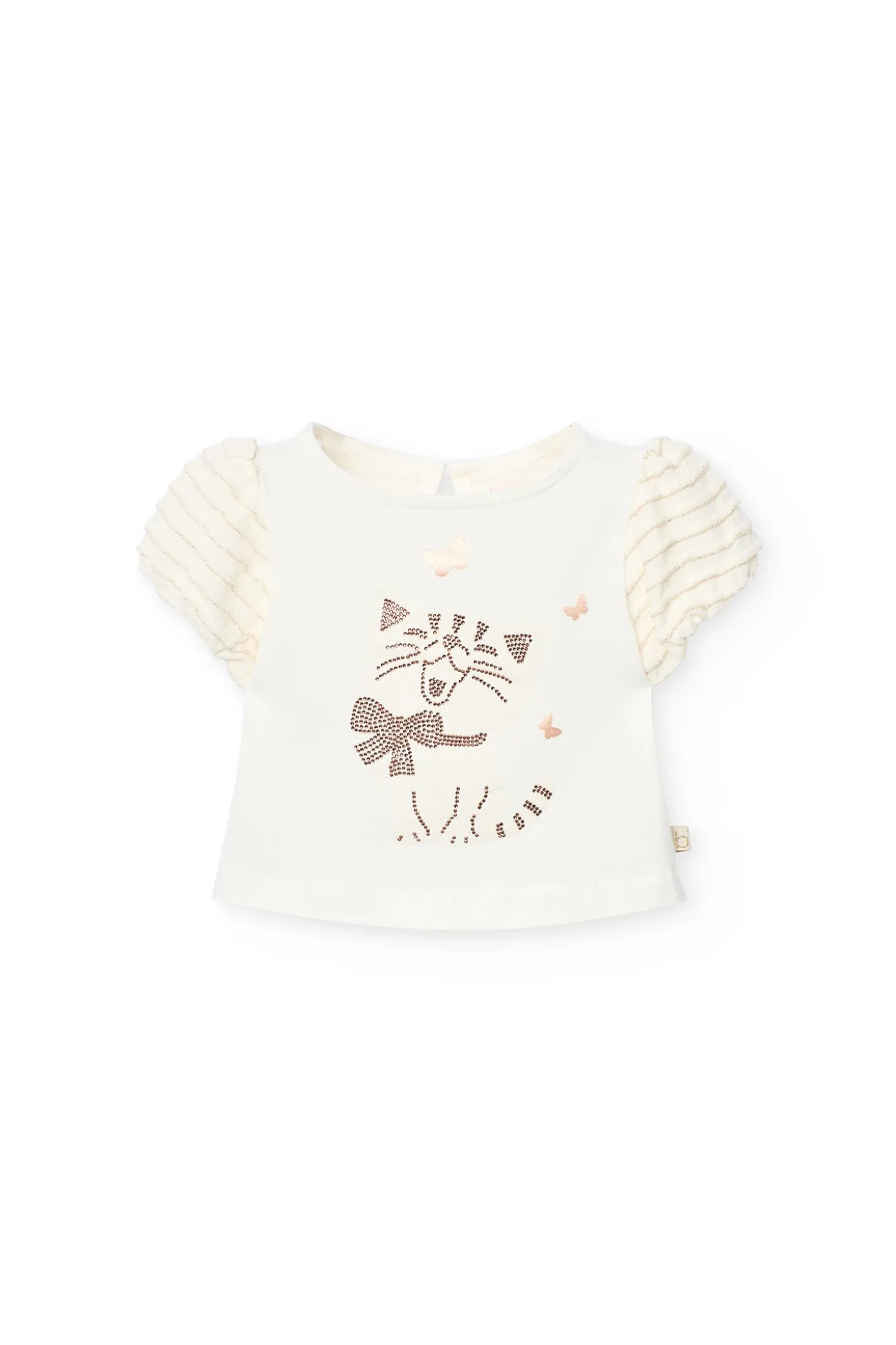 Maglietta di maglia per neonata in colore bianco.
