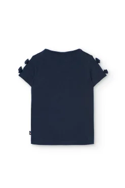 Maglietta in maglia elasticizzata per bambina di colore blu marino
