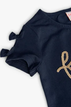 Maglietta in maglia elasticizzata per bambina di colore blu marino