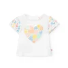 Maglietta in maglia per bambina in colore bianco con stampa a cuore.