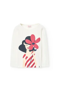 Maglietta in maglia per bambina a maniche lunghe di colore bianco.