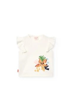 Maglietta in maglia per bambina in colore bianco con stampa grafica.