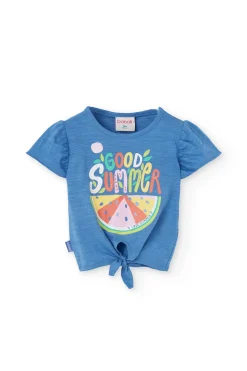 Maglietta in maglia per bambina di colore blu.