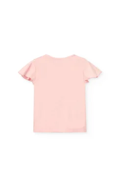 Maglietta in maglia per bambina in colore rosa con stampa