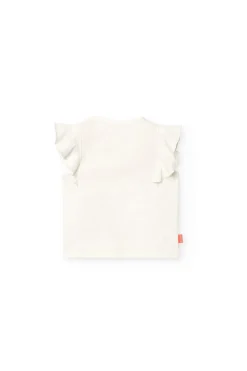 Maglietta in maglia per bambina in colore bianco con stampa grafica.