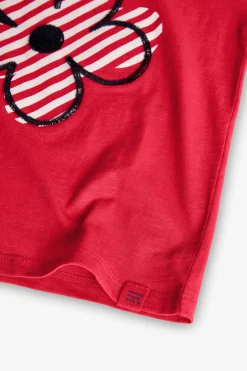 Maglietta in maglia per bambina di colore fragola con motivo floreale.