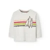 Maglietta in maglia per neonato color crema con stampa.
