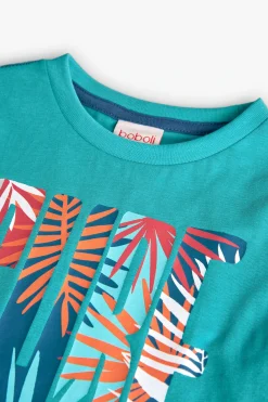 Maglietta in maglia per neonato in verde con stampa di lettere.