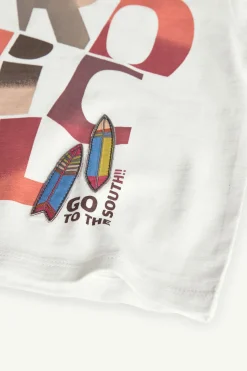 Maglietta lavorata a maglia per bambino in bianco con stampa.