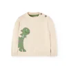 Maglioncino lavorato a maglia per bebè maschio di colore beige con motivo di dinosauro