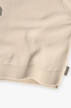Maglioncino lavorato a maglia per bebè maschio di colore beige con motivo di dinosauro