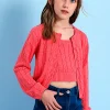Maglione in maglia per bambina in colore fragola.