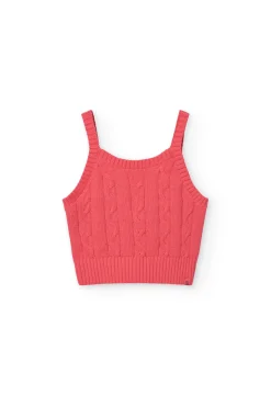 Maglione in maglia per bambina in colore fragola.