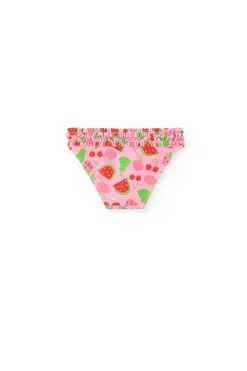 Mutandina da bagno in poliammide per bambina con stampa di frutta.