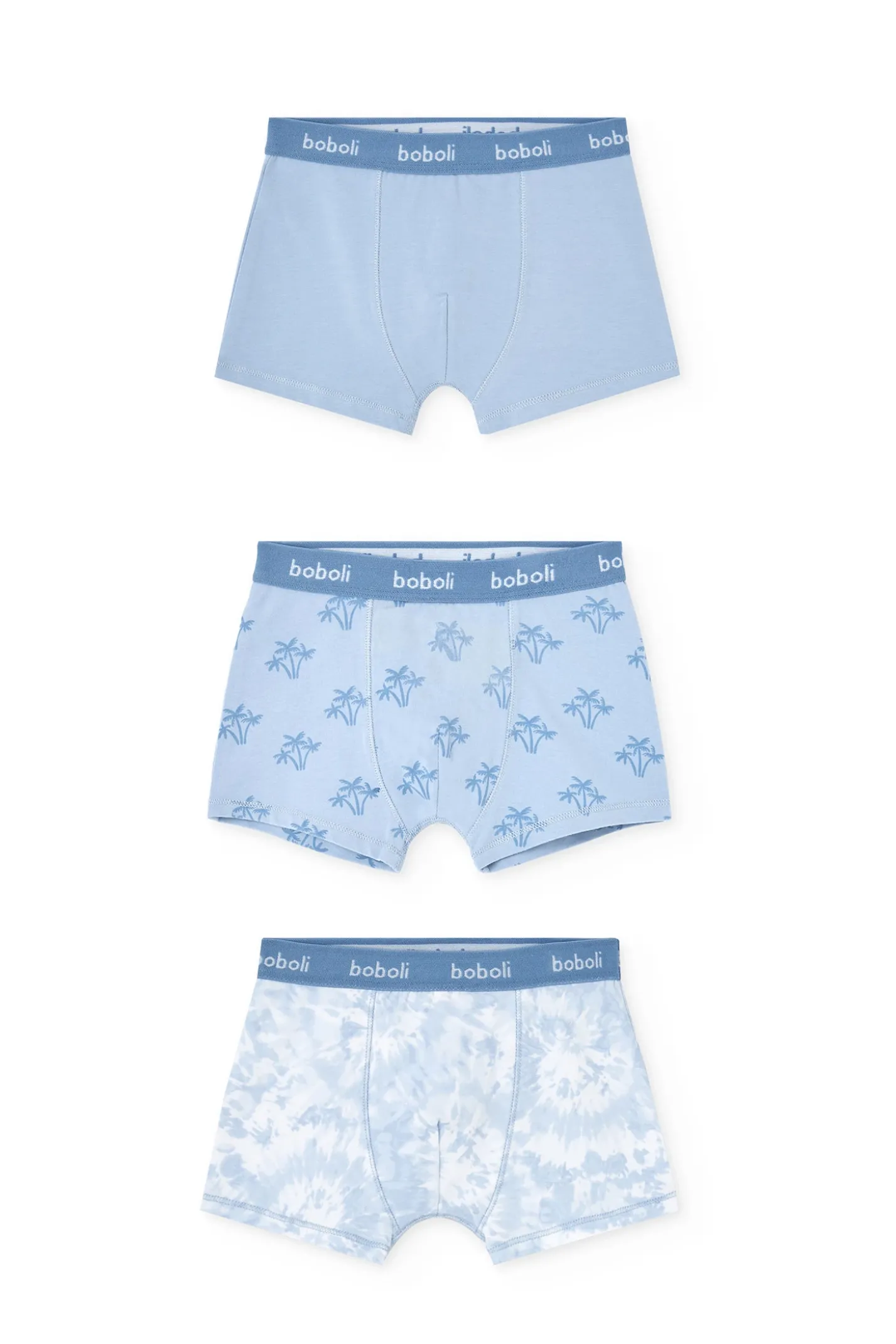 Pacco da 3 boxer in maglia per bambino in tonalità blu con stampa