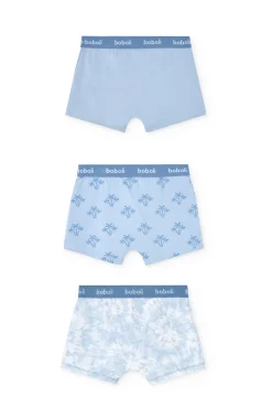 Pacco da 3 boxer in maglia per bambino in tonalità blu con stampa