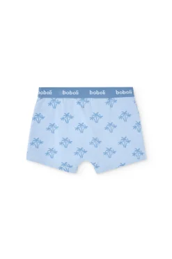 Pacco da 3 boxer in maglia per bambino in tonalità blu con stampa