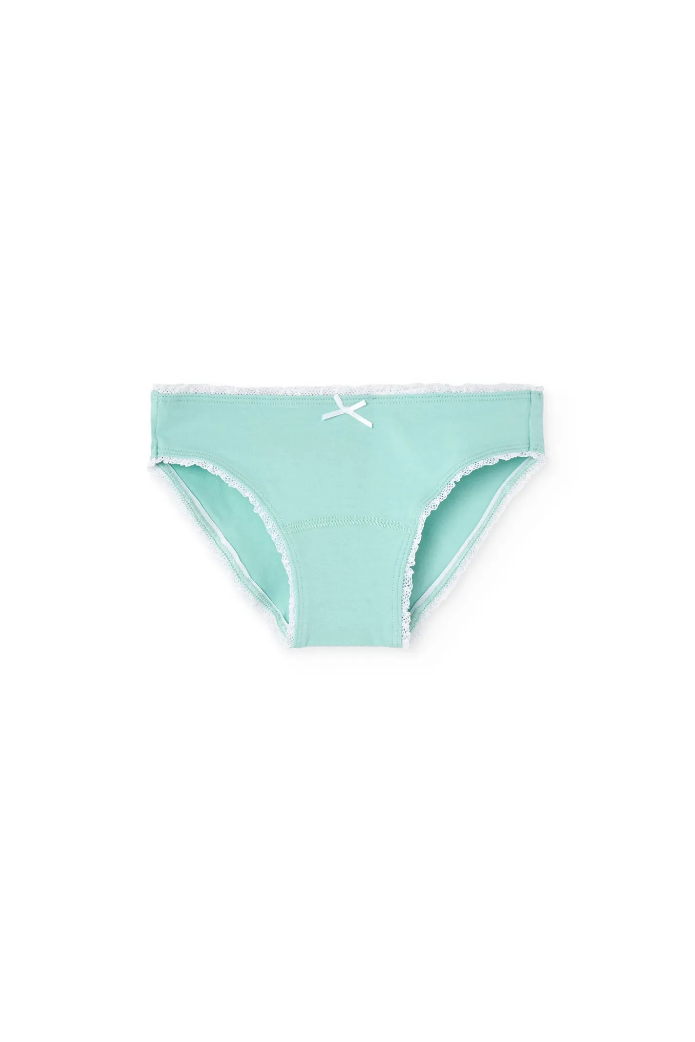 Pacco da 3 mutandine in maglia per bambina nei colori verde, rosa e bianco.