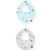 Pacco di 2 bavaglini a triangolo in maglia per bebè in blu e bianco con fantasia.