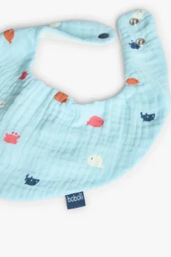Pacco di 2 bavaglini a triangolo in maglia per bebè in blu e bianco con fantasia.