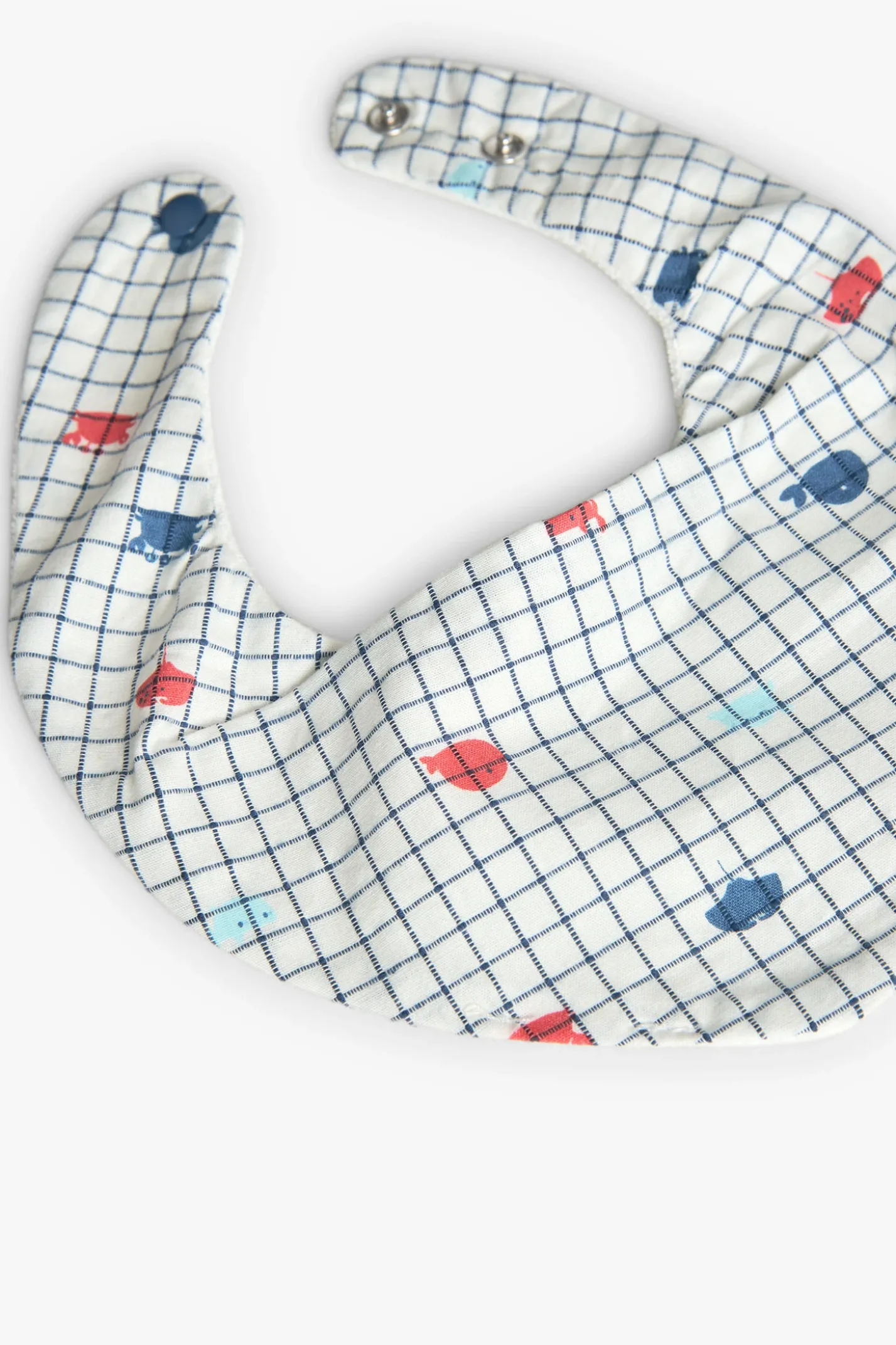 Pacco di 2 bavaglini a triangolo in maglia per bebè in blu e bianco con fantasia.