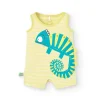 Pagliaccetto a maglia per neonato colore giallo con stampa di camaleonte.