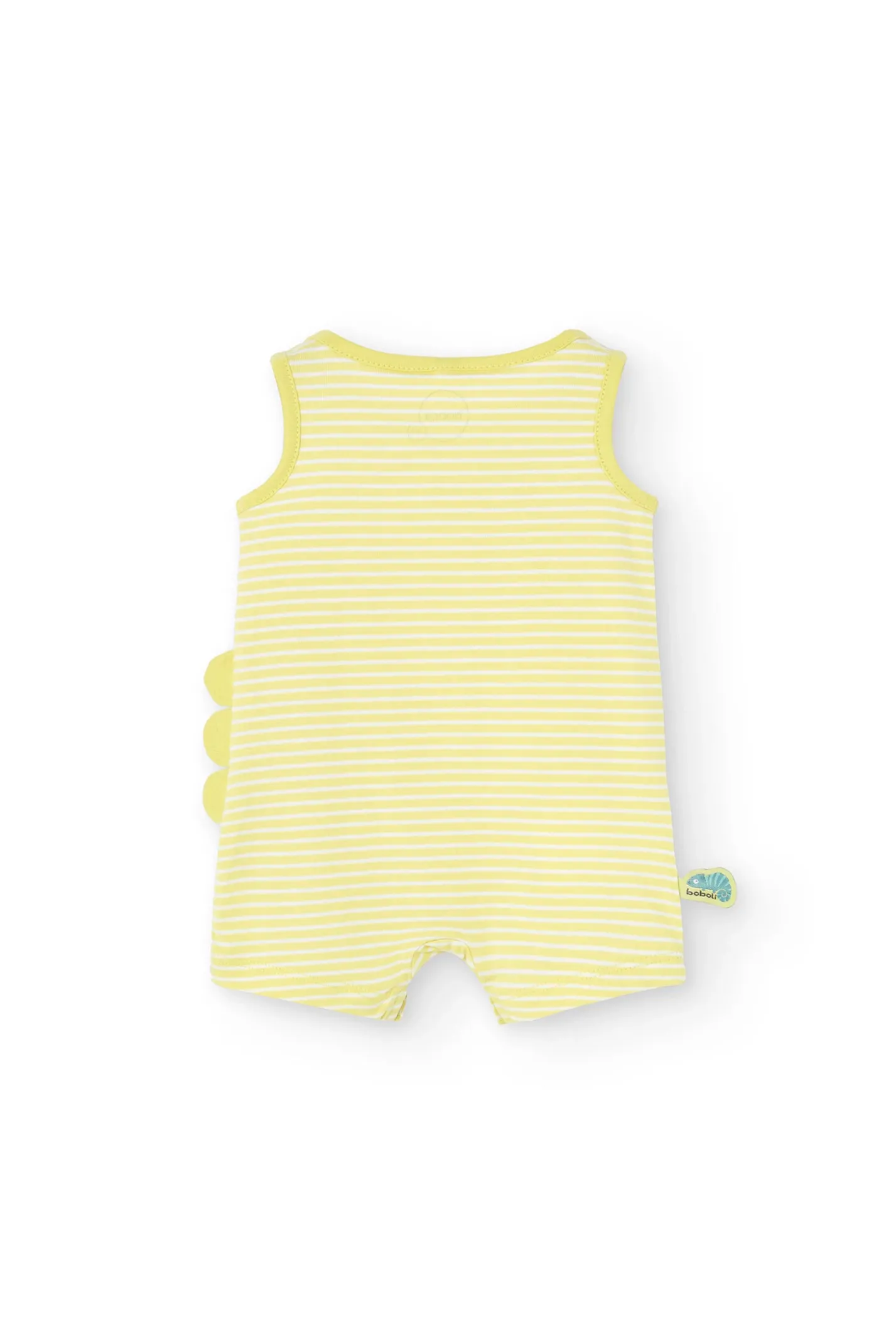 Pagliaccetto a maglia per neonato colore giallo con stampa di camaleonte.