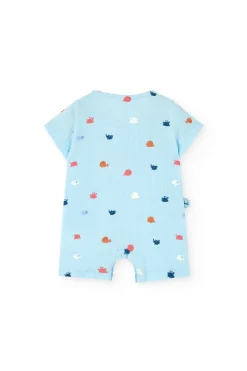 Pagliaccetto blu chiaro in maglia piatta per bambino con motivo stampato