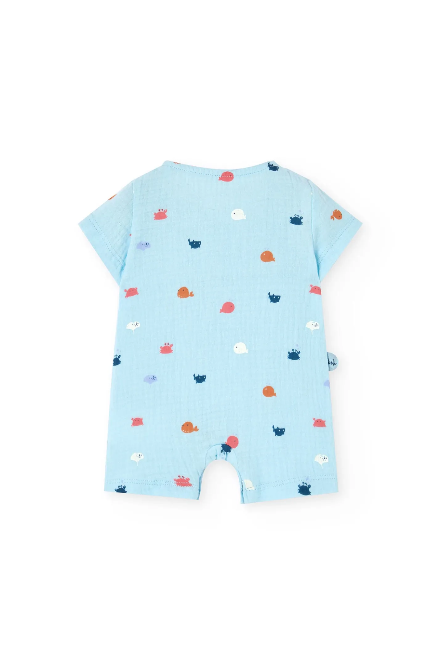 Pagliaccetto blu chiaro in maglia piatta per bambino con motivo stampato