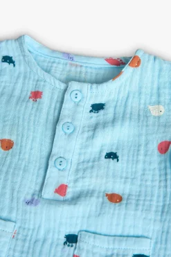 Pagliaccetto blu chiaro in maglia piatta per bambino con motivo stampato
