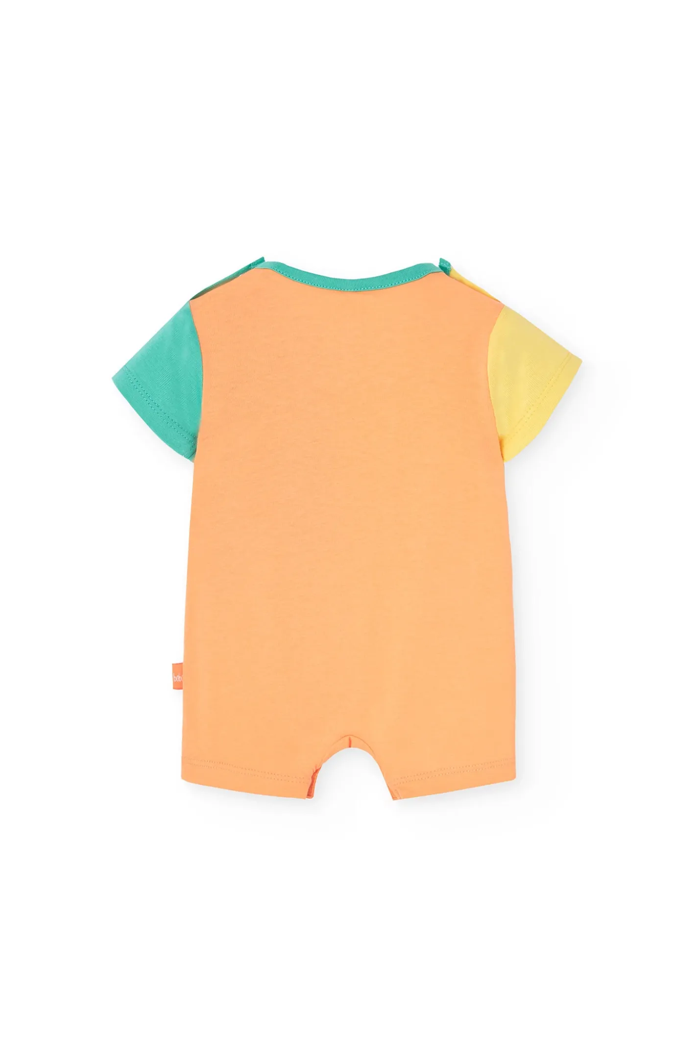 Pagliaccetto corto in maglia per neonato di colore salmone.