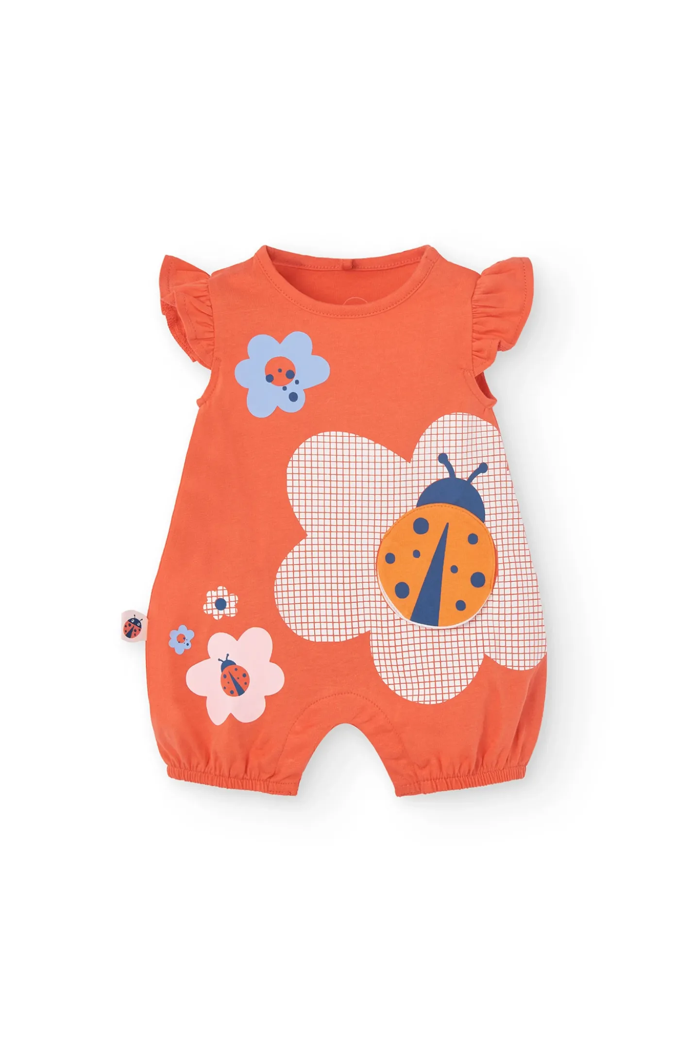 Pagliaccetto in maglia per neonata in colore rosso con design di coccinella.