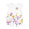 Pagliaccetto in maglia per bambina con stampa floreale in bianco.