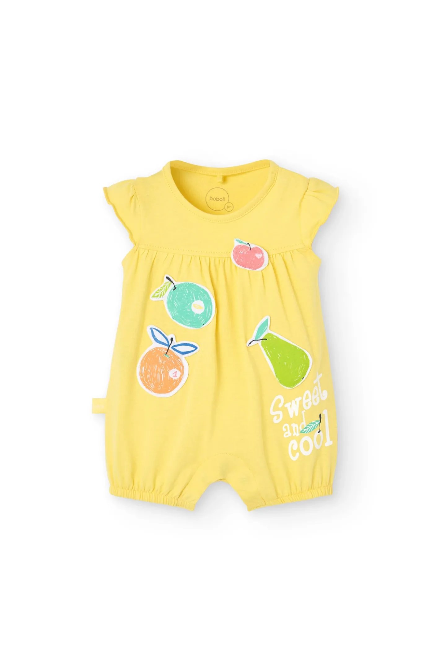 Pagliaccetto in maglia per neonata di colore giallo