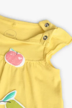 Pagliaccetto in maglia per neonata di colore giallo