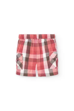 Pantaloncini di popeline per bebé a quadri rossi e marroni