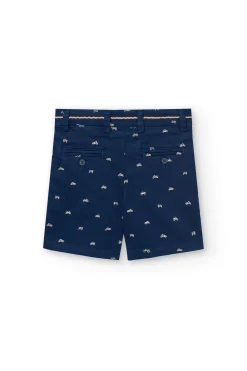 Pantaloncini di raso da bambino con stampa di moto di colore blu
